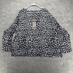Mario Serrani Tunic T-Shirt Womens XXL Gray Crew Neck Long Sleeve Animal Print